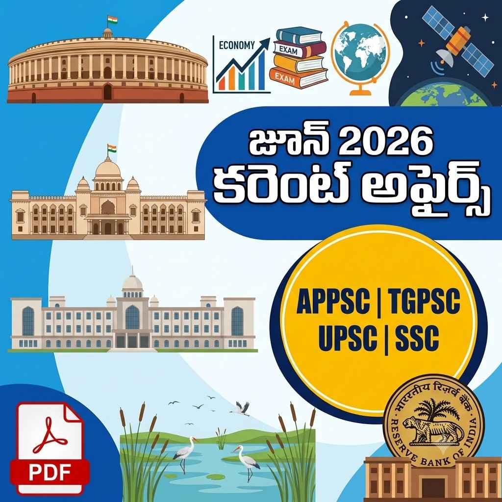 జూన్ 2026 కరెంట్ అఫైర్స్ తెలుగు PDF APPSC TGPSC UPSC SSC Banking Exam Notes