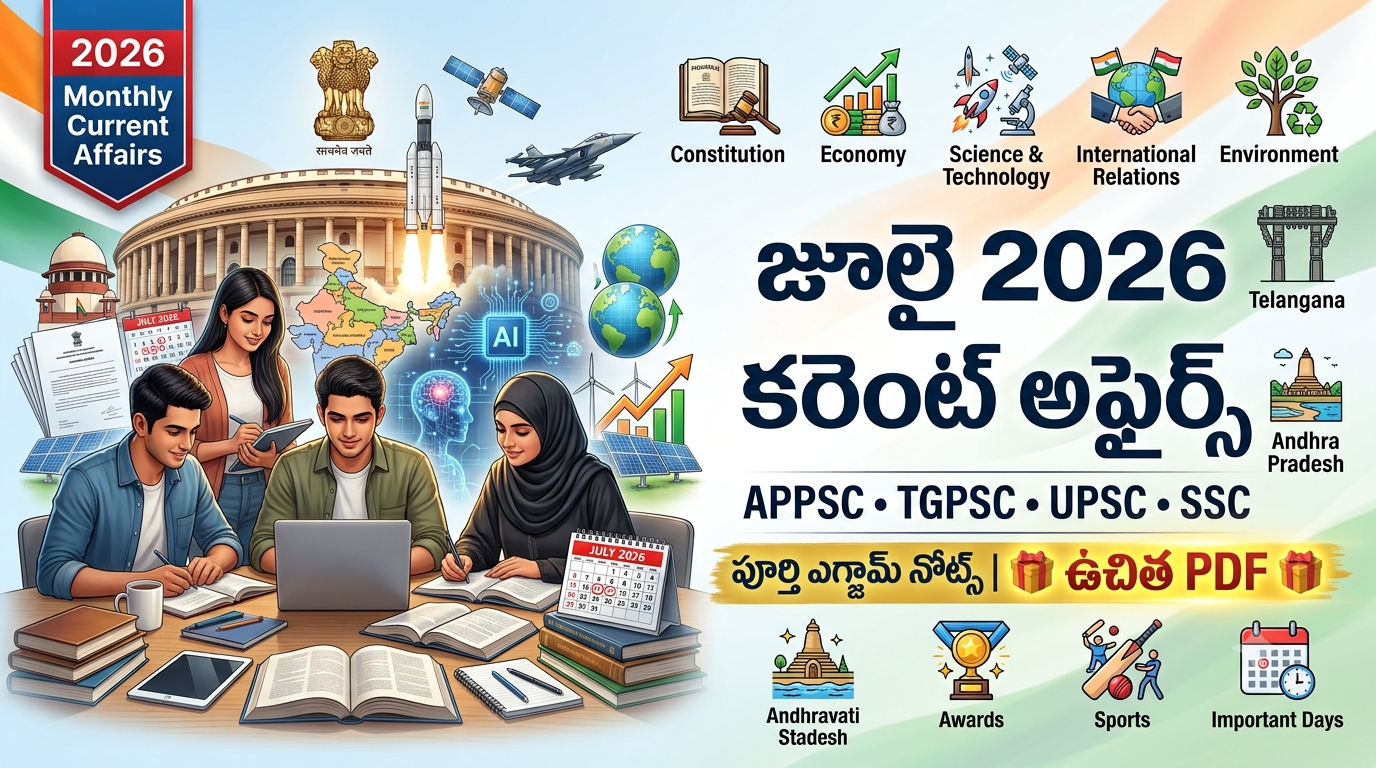 జూలై 2026 కరెంట్ అఫైర్స్ తెలుగు PDF | APPSC TGPSC UPSC SSC Exam Notes