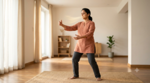 Beginner Tai Chi exercise with slow controlled movements